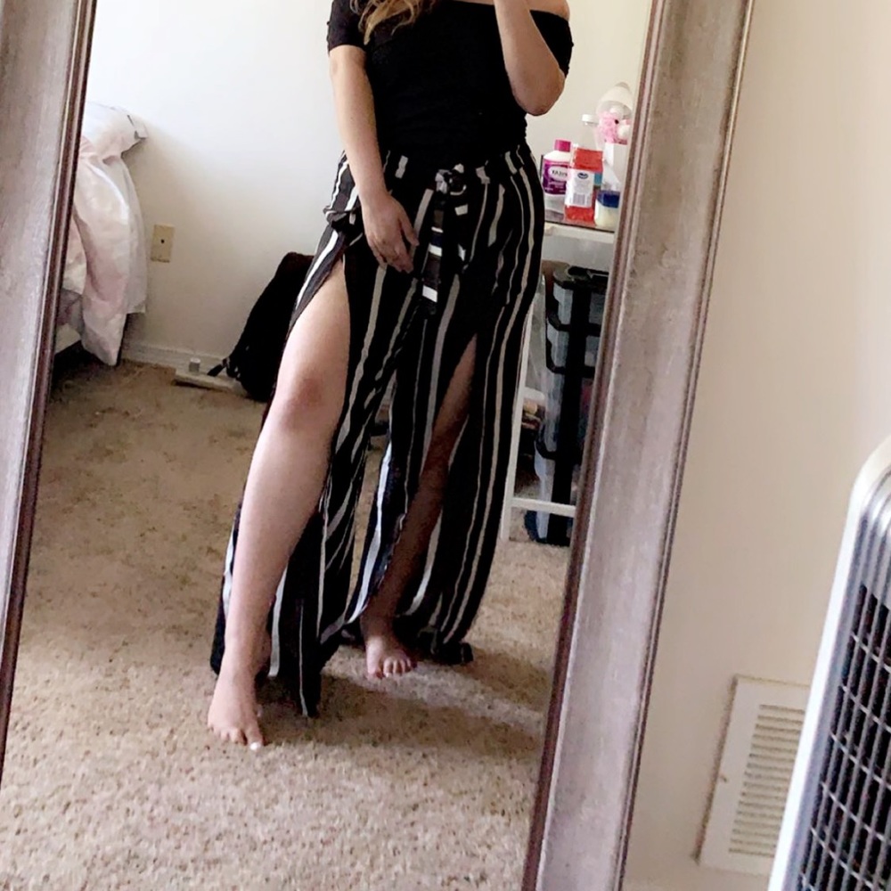 High Slit Striped Pants